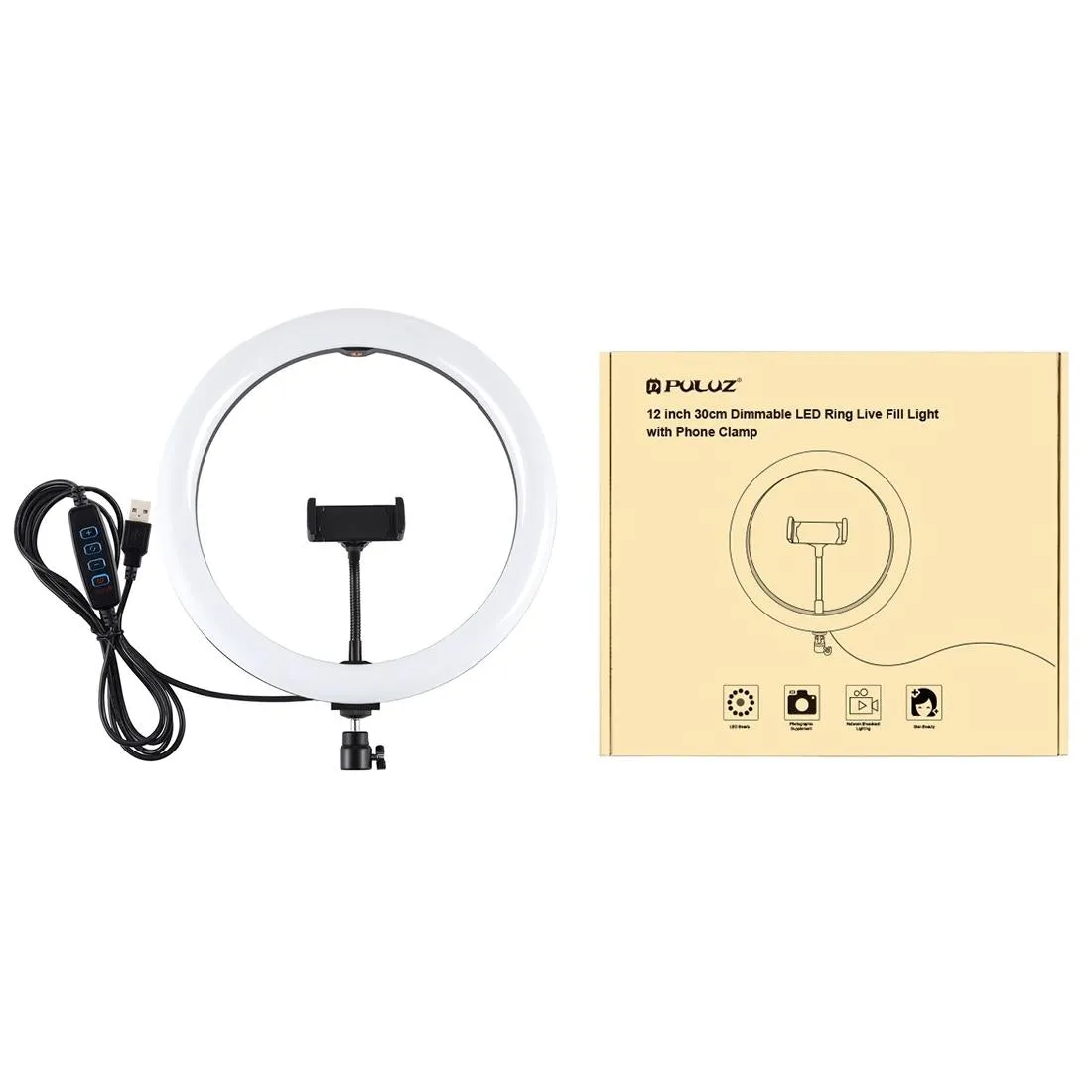 30cm Usb Dual Colour Led Ring Light with Phone Clamp