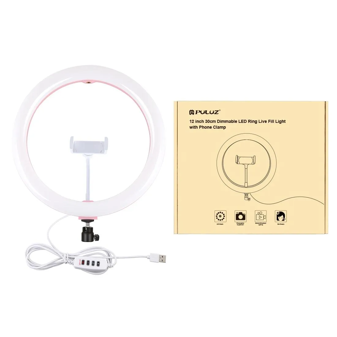 30cm Usb Dual Colour Led Ring Light with Phone Clamp