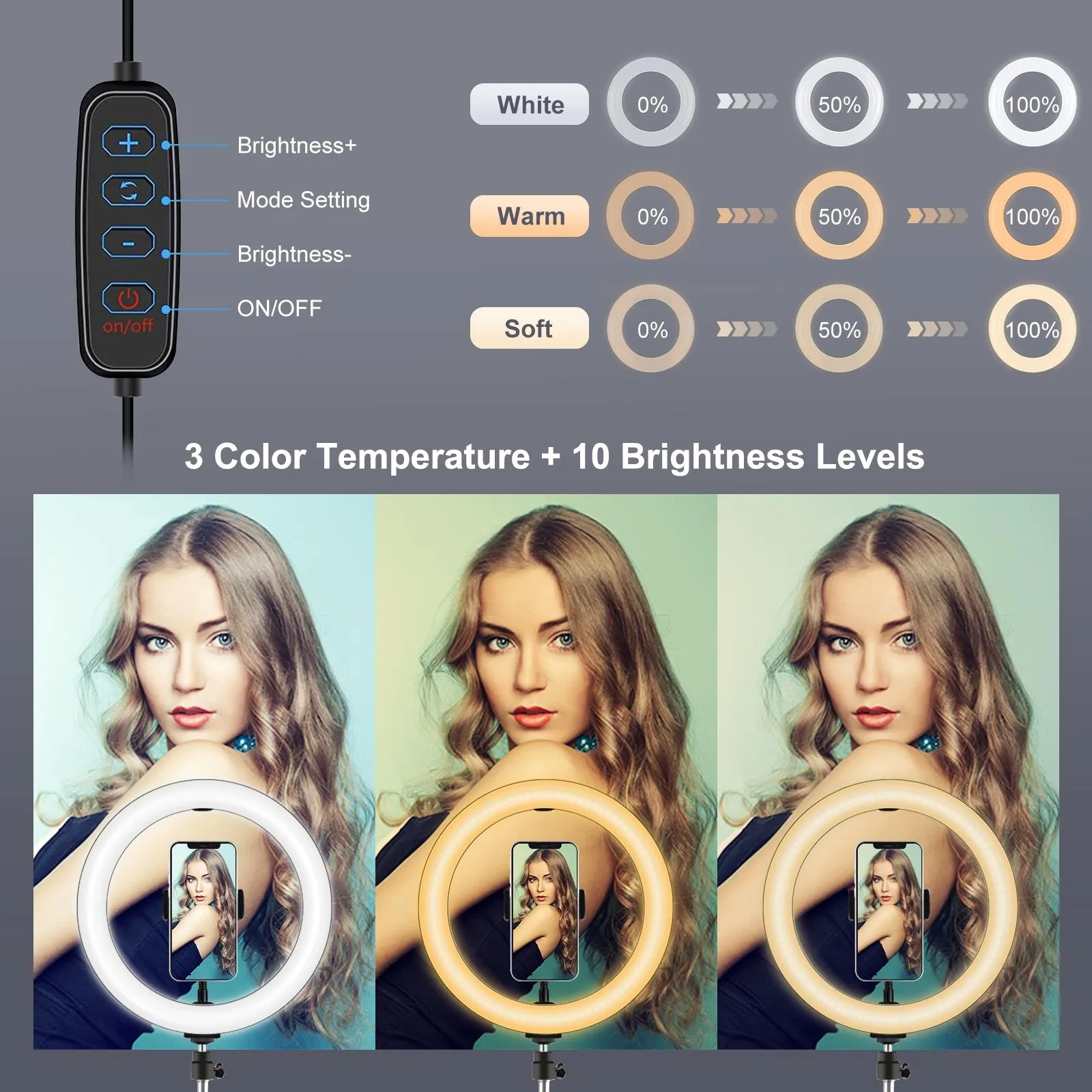 30cm Usb Dual Colour Led Ring Light with Phone Clamp