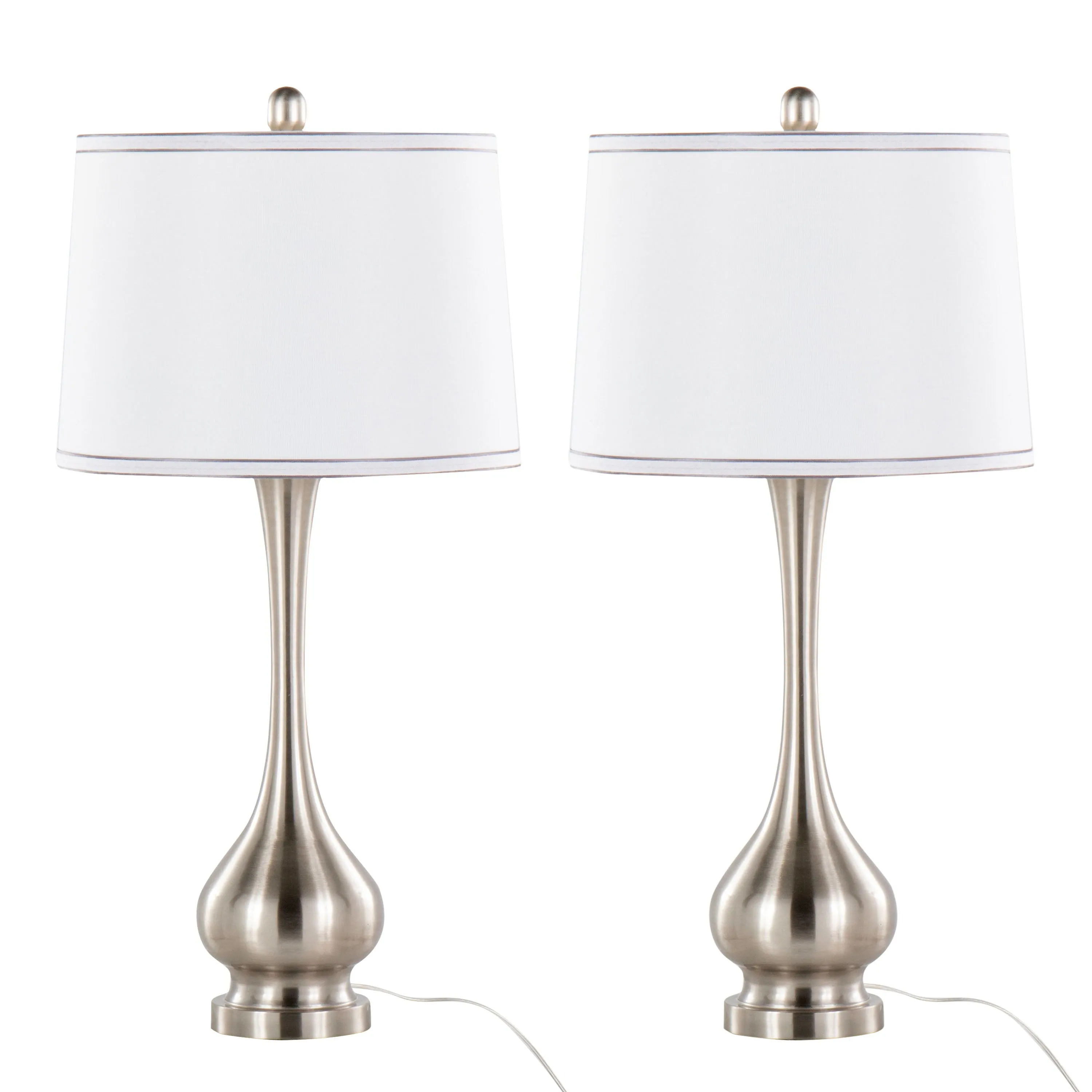 Cairo - Contemporary Table Lamp (Set of 2) - Nickel / White / Silver Trim by Couch.com