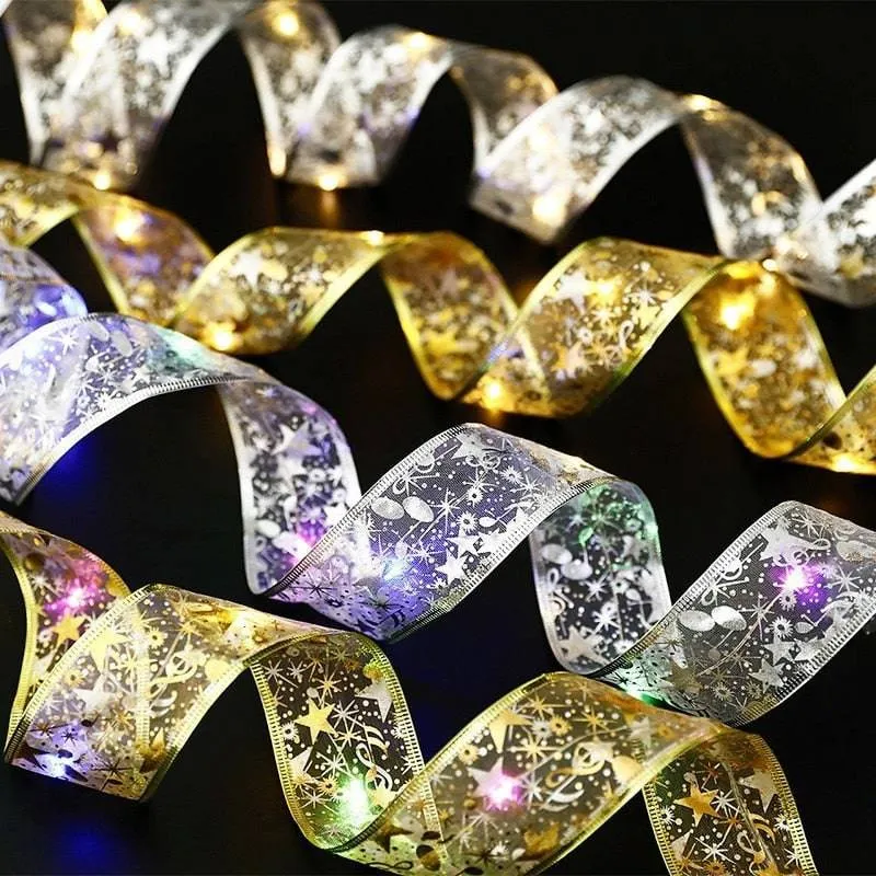 Christmas Ribbon Fairy Light Christmas Decoration DIY Bows String Light Tree Ornaments