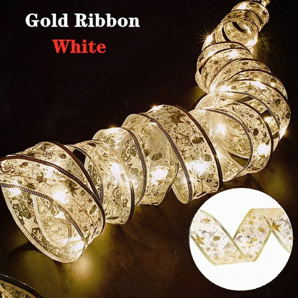 Christmas Ribbon Fairy Light Christmas Decoration DIY Bows String Light Tree Ornaments