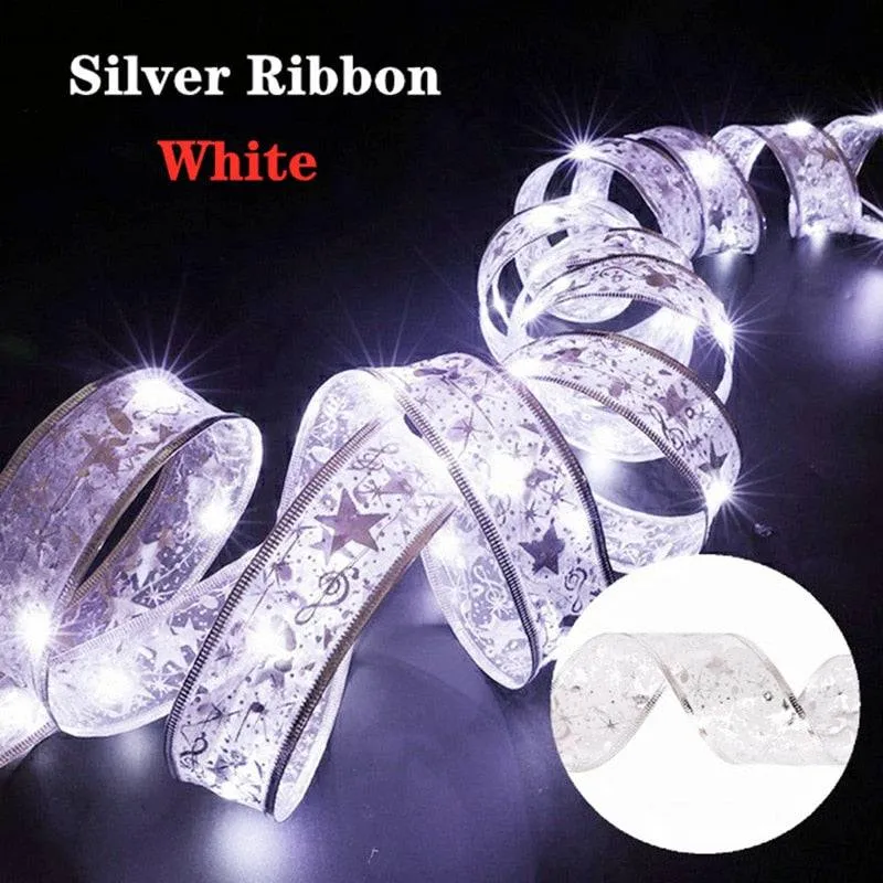Christmas Ribbon Fairy Light Christmas Decoration DIY Bows String Light Tree Ornaments