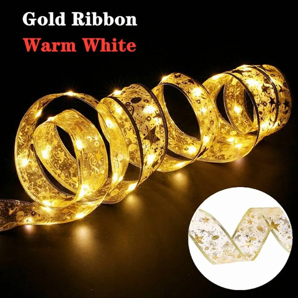 Christmas Ribbon Fairy Light Christmas Decoration DIY Bows String Light Tree Ornaments