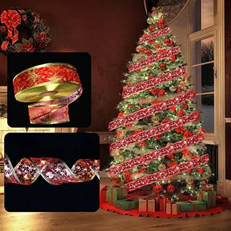 Christmas Ribbon Fairy Light Christmas Decoration DIY Bows String Light Tree Ornaments