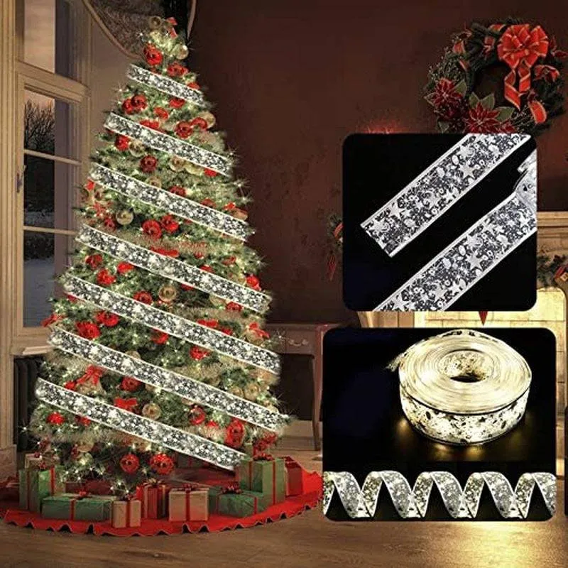 Christmas Ribbon Fairy Light Christmas Decoration DIY Bows String Light Tree Ornaments