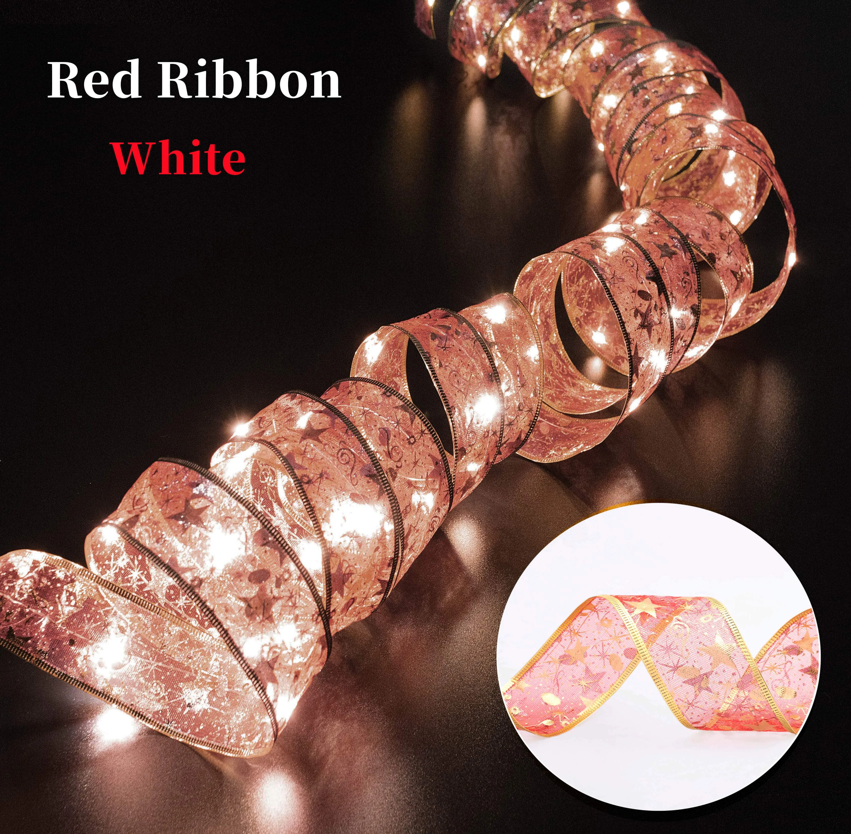 Christmas Ribbon Fairy Light Christmas Decoration DIY Bows String Light Tree Ornaments
