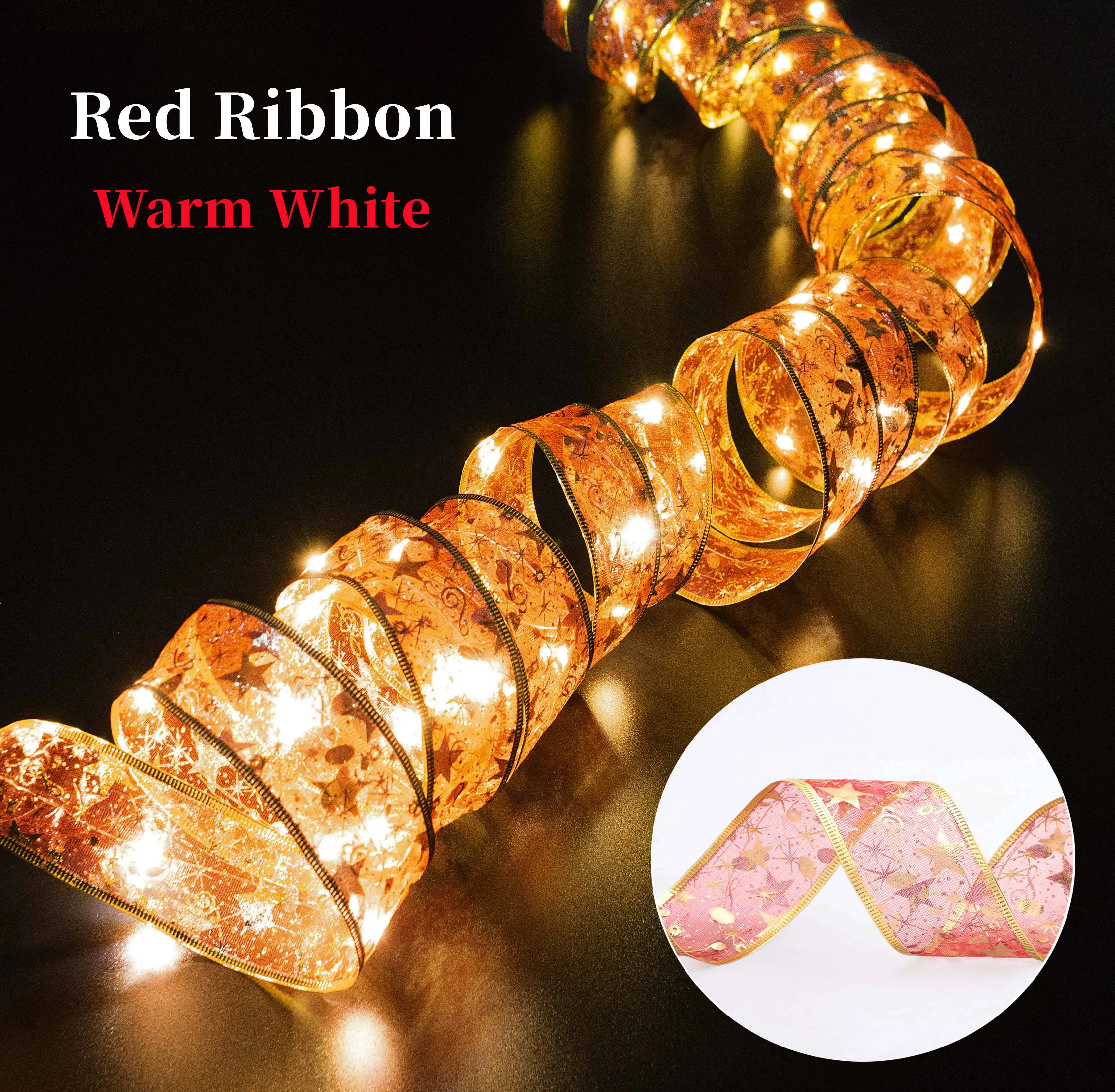 Christmas Ribbon Fairy Light Christmas Decoration DIY Bows String Light Tree Ornaments