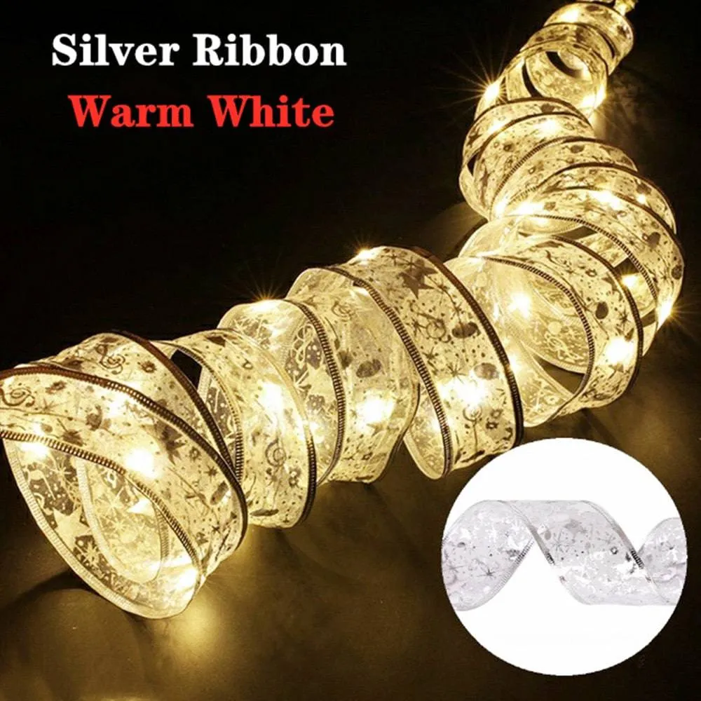 Christmas Ribbon Fairy Light Christmas Decoration DIY Bows String Light Tree Ornaments