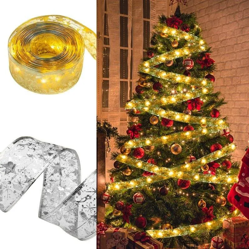 Christmas Ribbon Fairy Light Christmas Decoration DIY Bows String Light Tree Ornaments