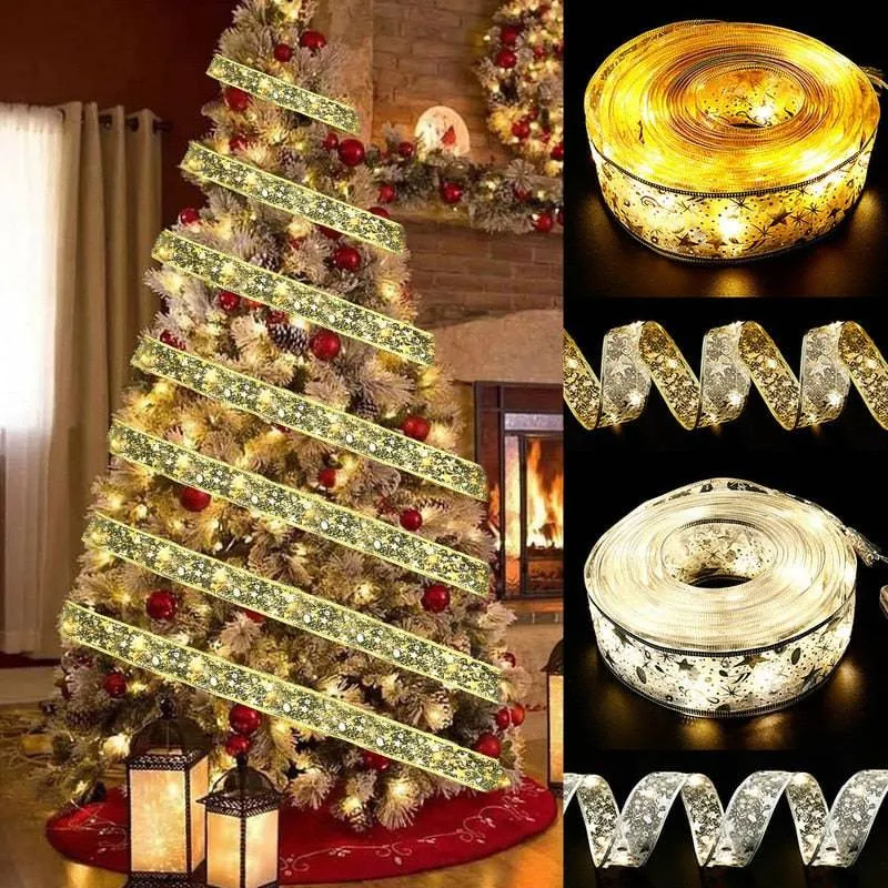 Christmas Ribbon Fairy Light Christmas Decoration DIY Bows String Light Tree Ornaments