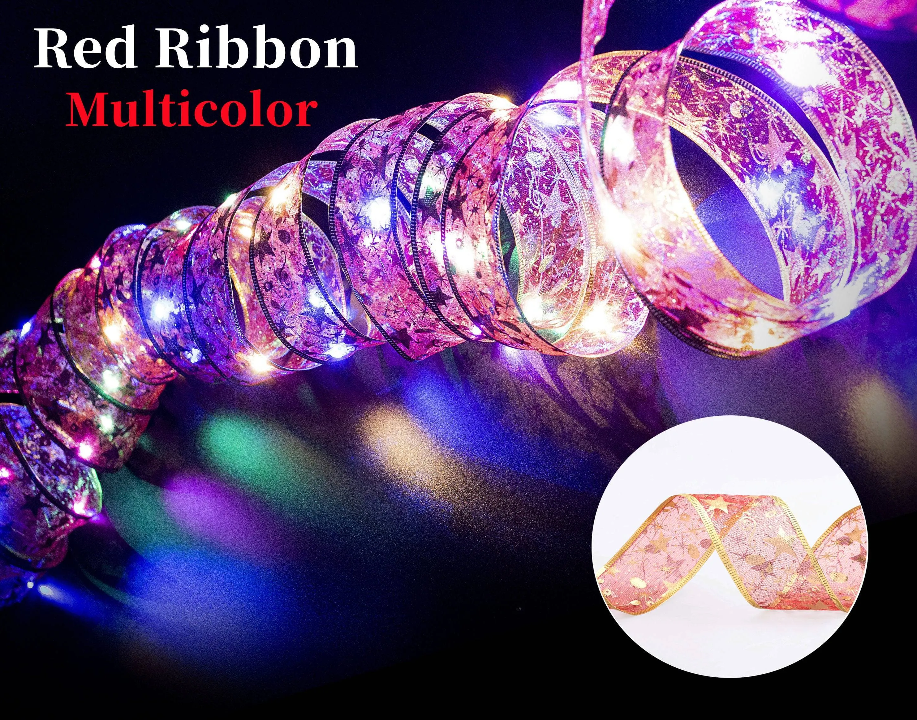 Christmas Ribbon Fairy Light Christmas Decoration DIY Bows String Light Tree Ornaments