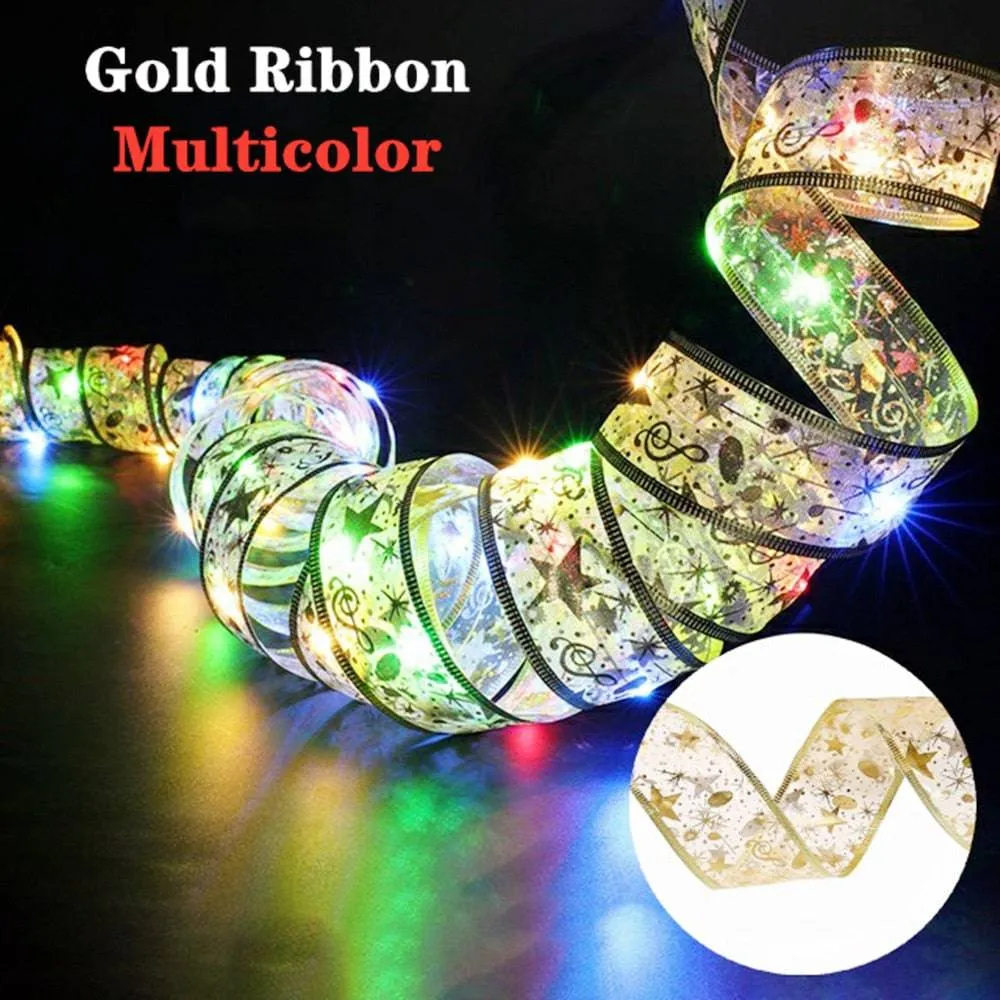 Christmas Ribbon Fairy Light Christmas Decoration DIY Bows String Light Tree Ornaments
