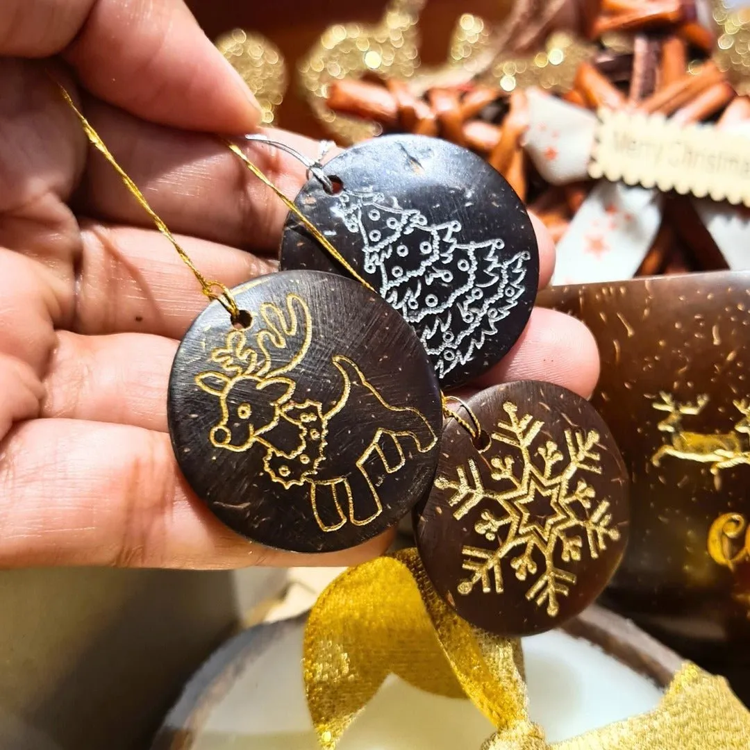 Coconut Shell Christmas Hanging Decorations - Set of 6