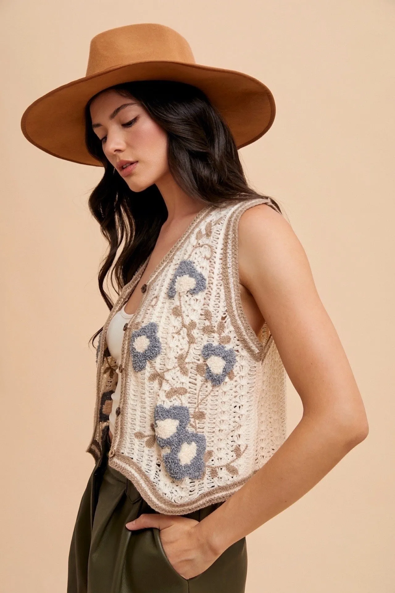 Crochet Floral Sweater Vest