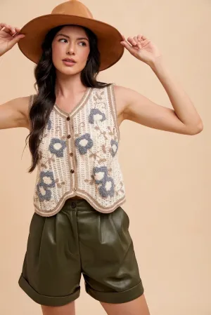 Crochet Floral Sweater Vest