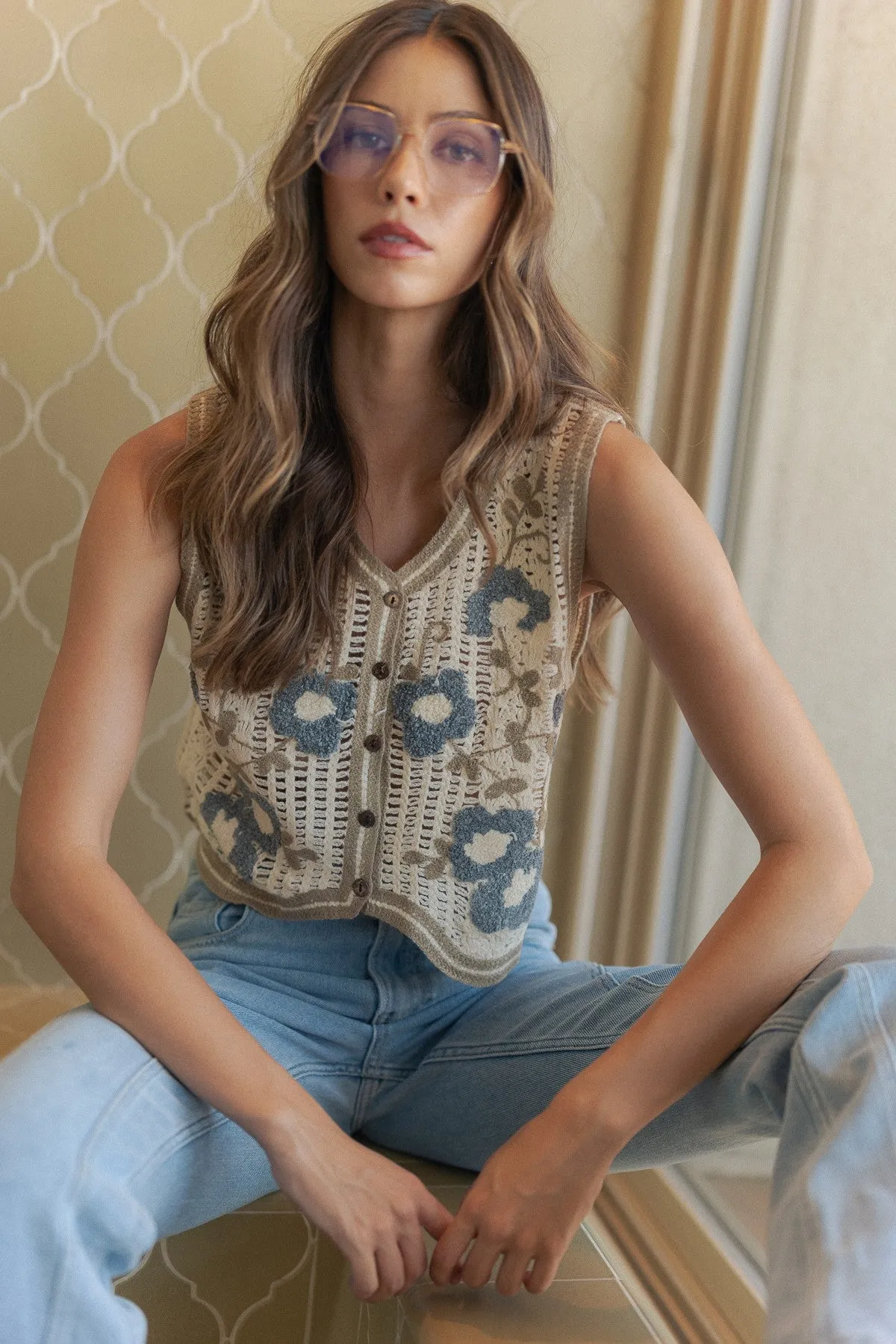 Crochet Floral Sweater Vest