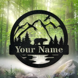 Custom Bear Metal Sign - Personalized Bear Wall Art - Outdoor Decor Metal Wall Art - Metal Signs For Home