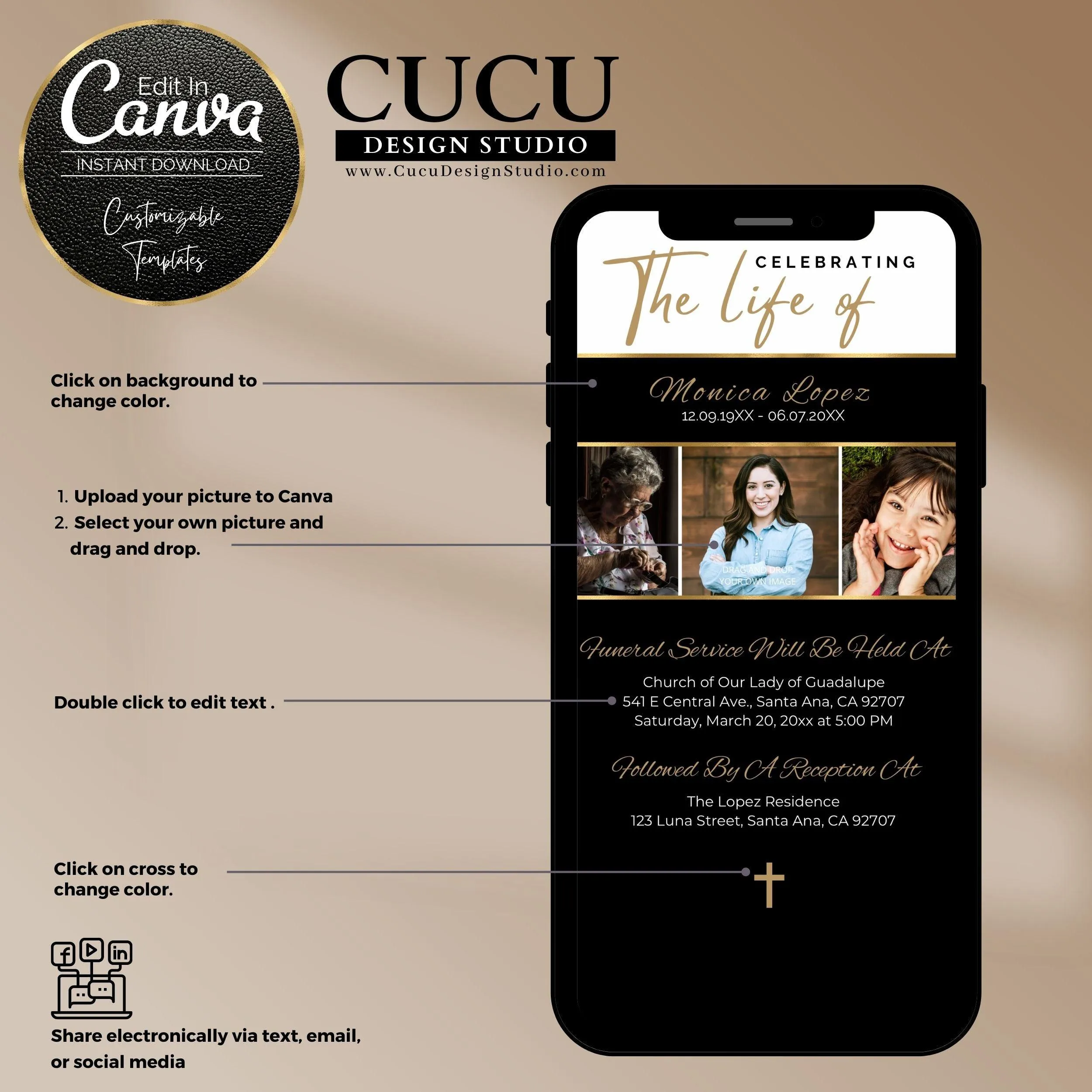 Elegant Celebration of Life Funeral Template Card