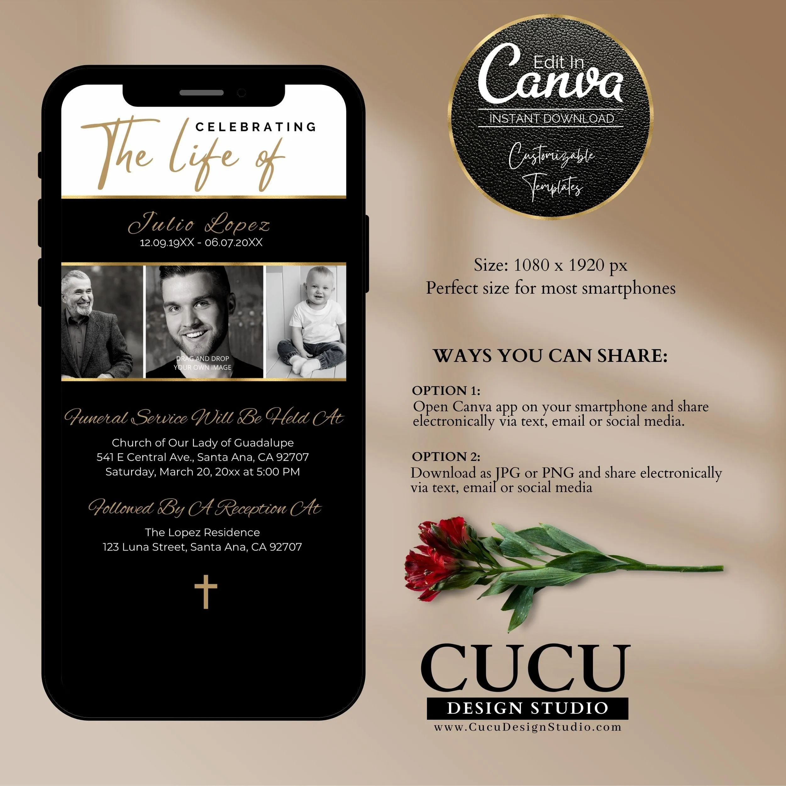 Elegant Celebration of Life Funeral Template Card