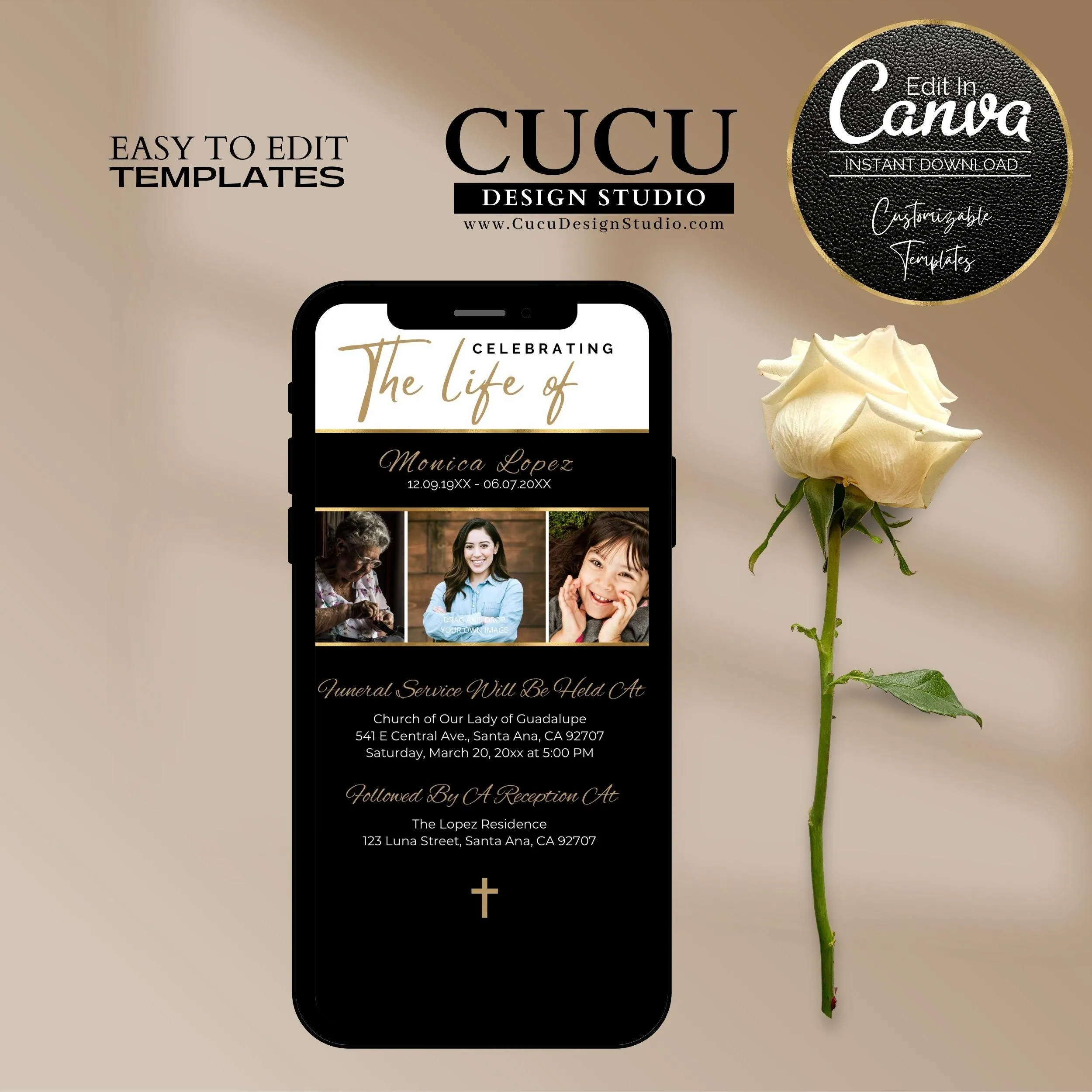 Elegant Celebration of Life Funeral Template Card