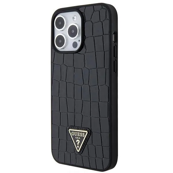 Guess Croco Triangle Metal Logo Hard Case for iphone 15 Pro Max 6.7" Black - GUHCP15XPCRTHCK