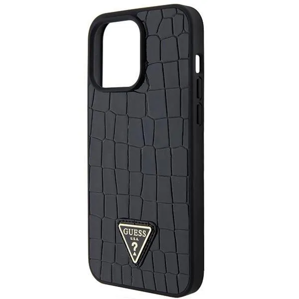 Guess Croco Triangle Metal Logo Hard Case for iphone 15 Pro Max 6.7" Black - GUHCP15XPCRTHCK
