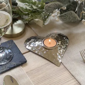 Hammered Heart Tea Light Holder