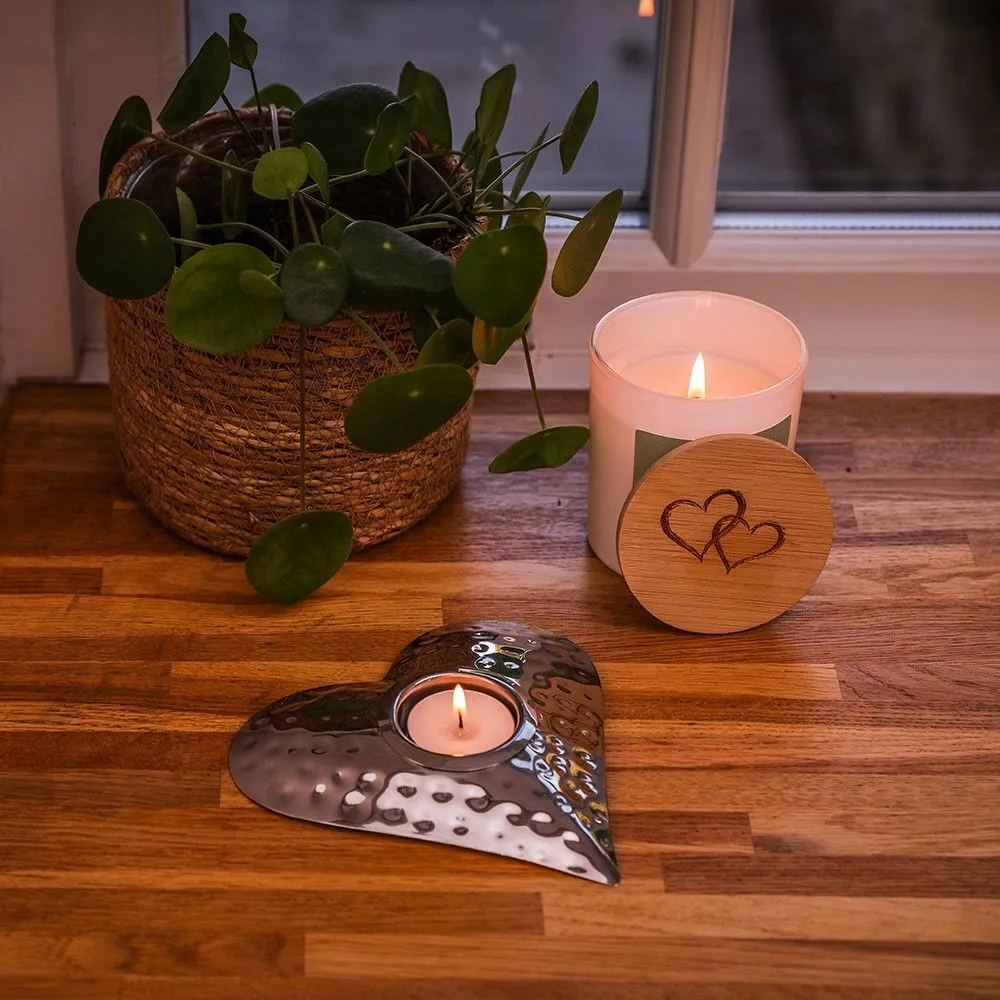 Hammered Heart Tea Light Holder