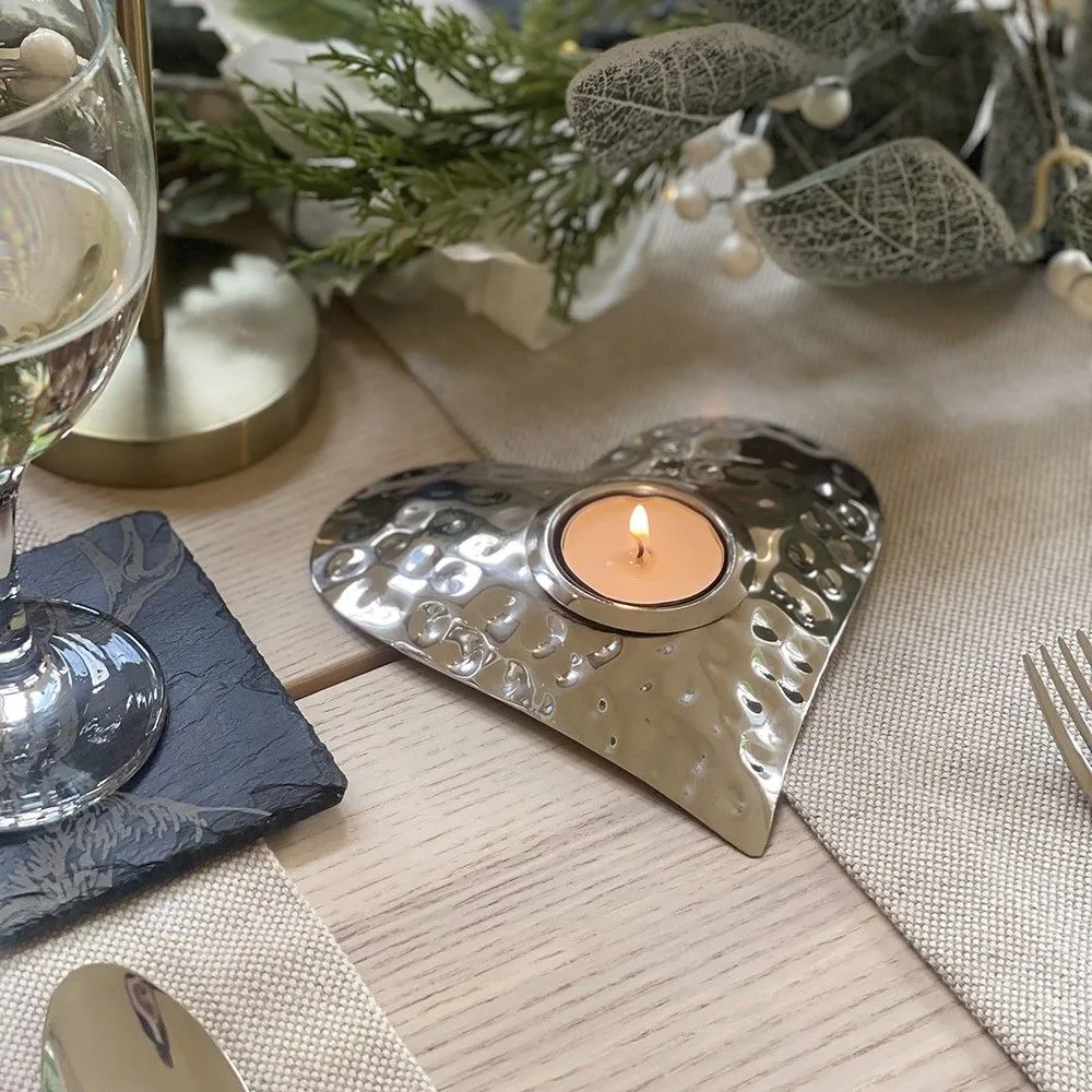 Hammered Heart Tea Light Holder