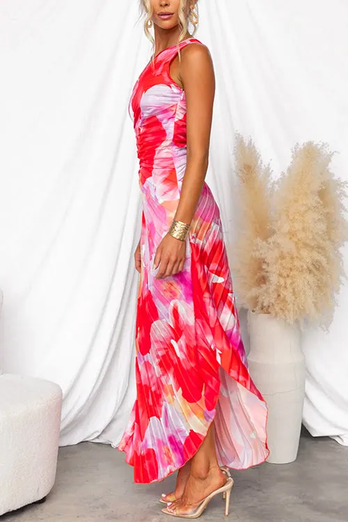 Jennivi  Ruched Abstract Print Maxi Dress