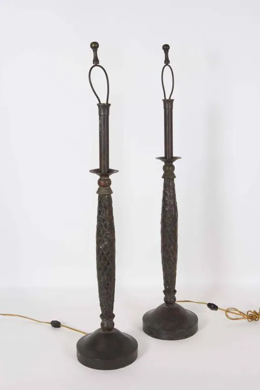 Maitland-Smith Woven Copper Candlestick Lamps, Pair