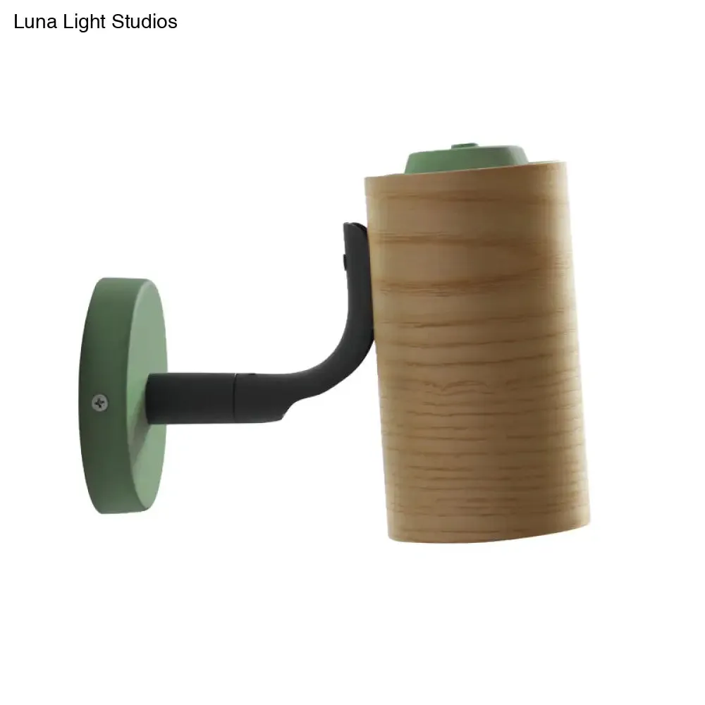 Minimalist Wood Wall Sconce Light for Bathroom - Cylindrical Design with 1 Light and Yellow/Blue/Green Colors