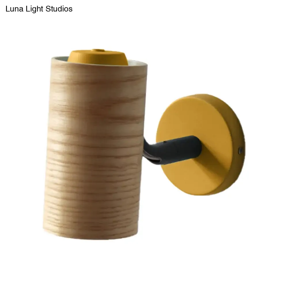 Minimalist Wood Wall Sconce Light for Bathroom - Cylindrical Design with 1 Light and Yellow/Blue/Green Colors
