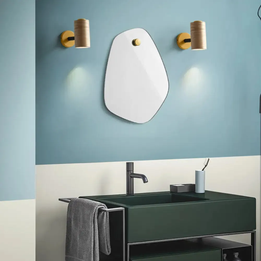 Minimalist Wood Wall Sconce Light for Bathroom - Cylindrical Design with 1 Light and Yellow/Blue/Green Colors