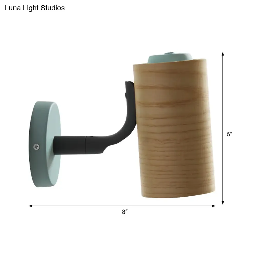 Minimalist Wood Wall Sconce Light for Bathroom - Cylindrical Design with 1 Light and Yellow/Blue/Green Colors
