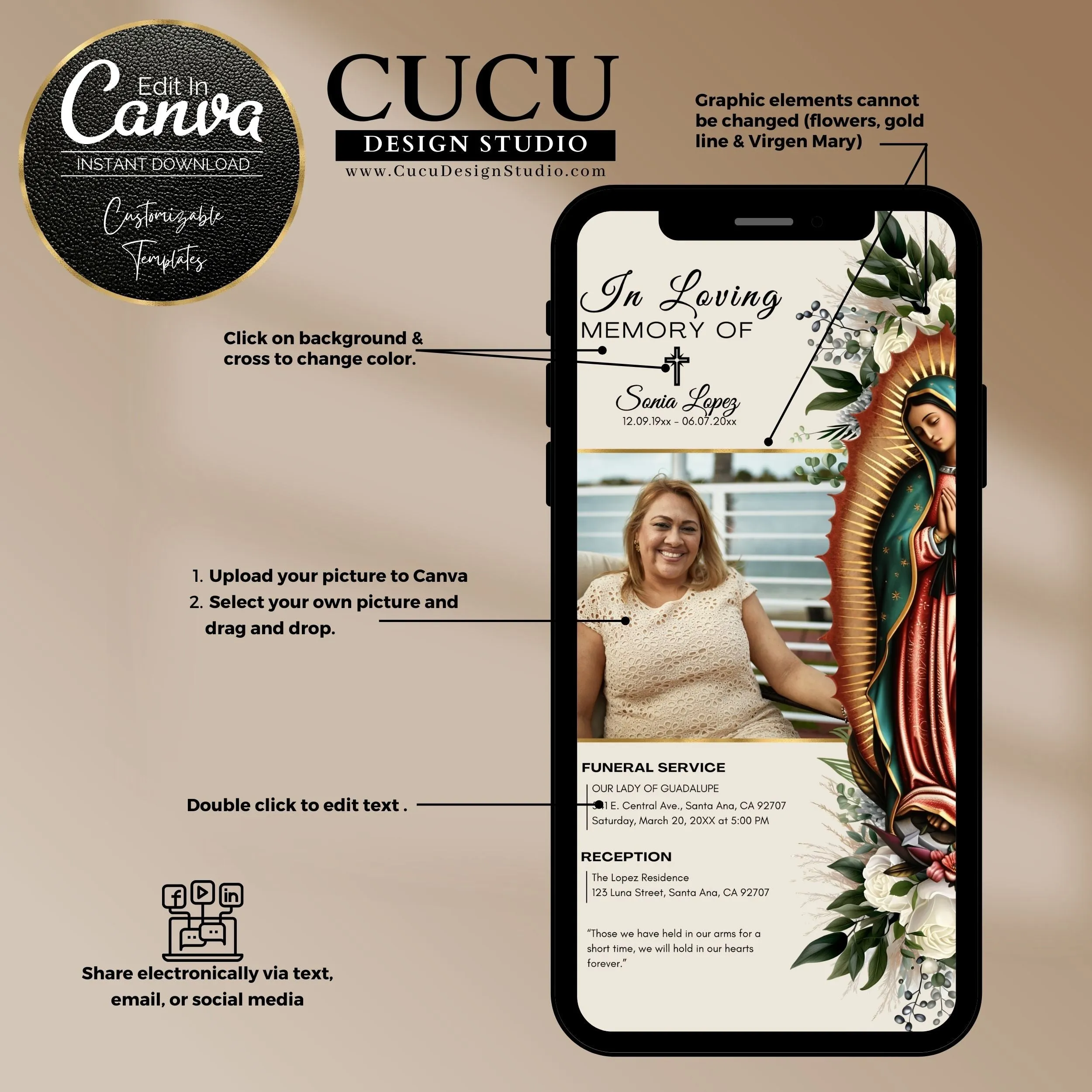 Our Virgin Mary Digital Download Funeral Announcement Template