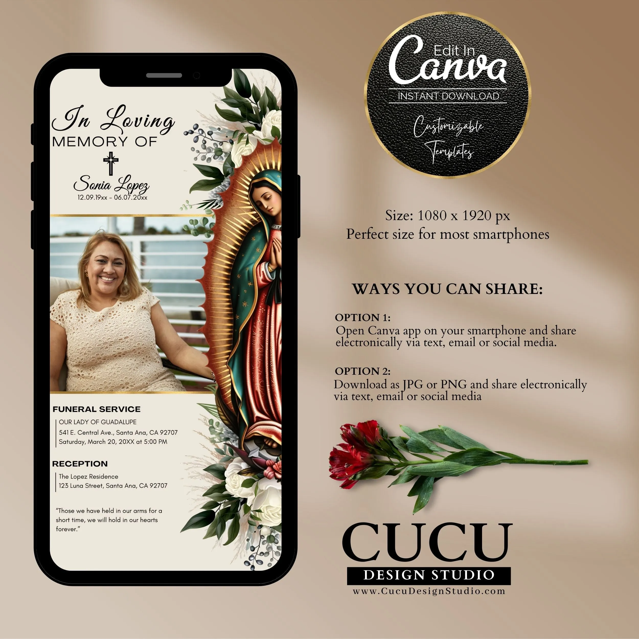 Our Virgin Mary Digital Download Funeral Announcement Template
