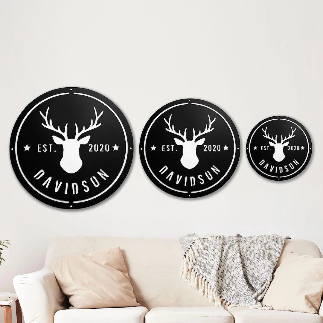 Personalized Family Name Metal Sign with Antlers