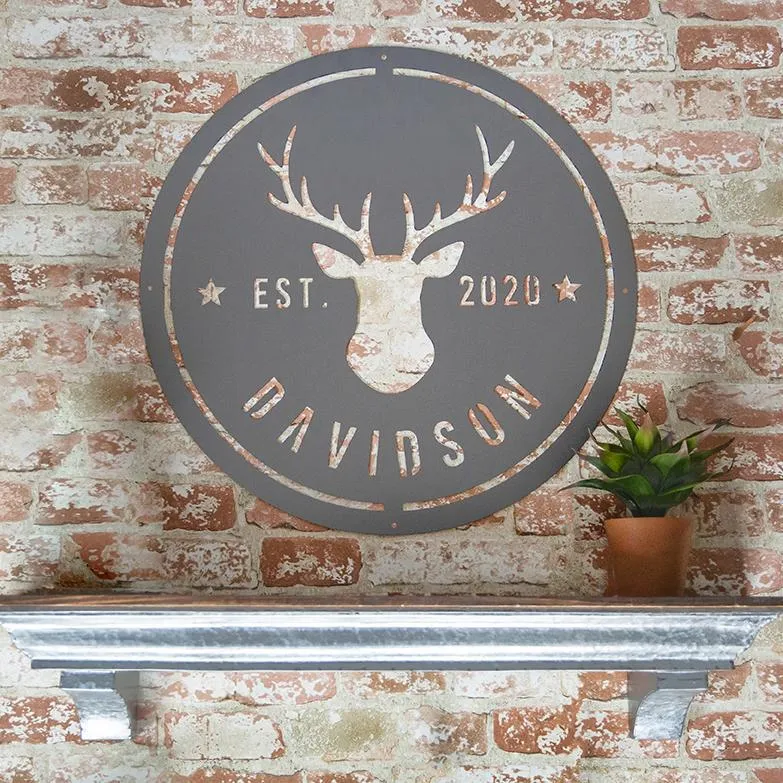 Personalized Family Name Metal Sign with Antlers
