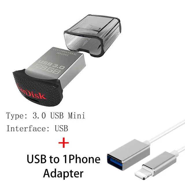 SanDisk FIT USB 3.0 3.1 Flash Drive 128GB 64GB 32GB 16GB 150MBS Bultra Pen Drive USB 3.0 U Disk Pendrive Flashdisk for Computer