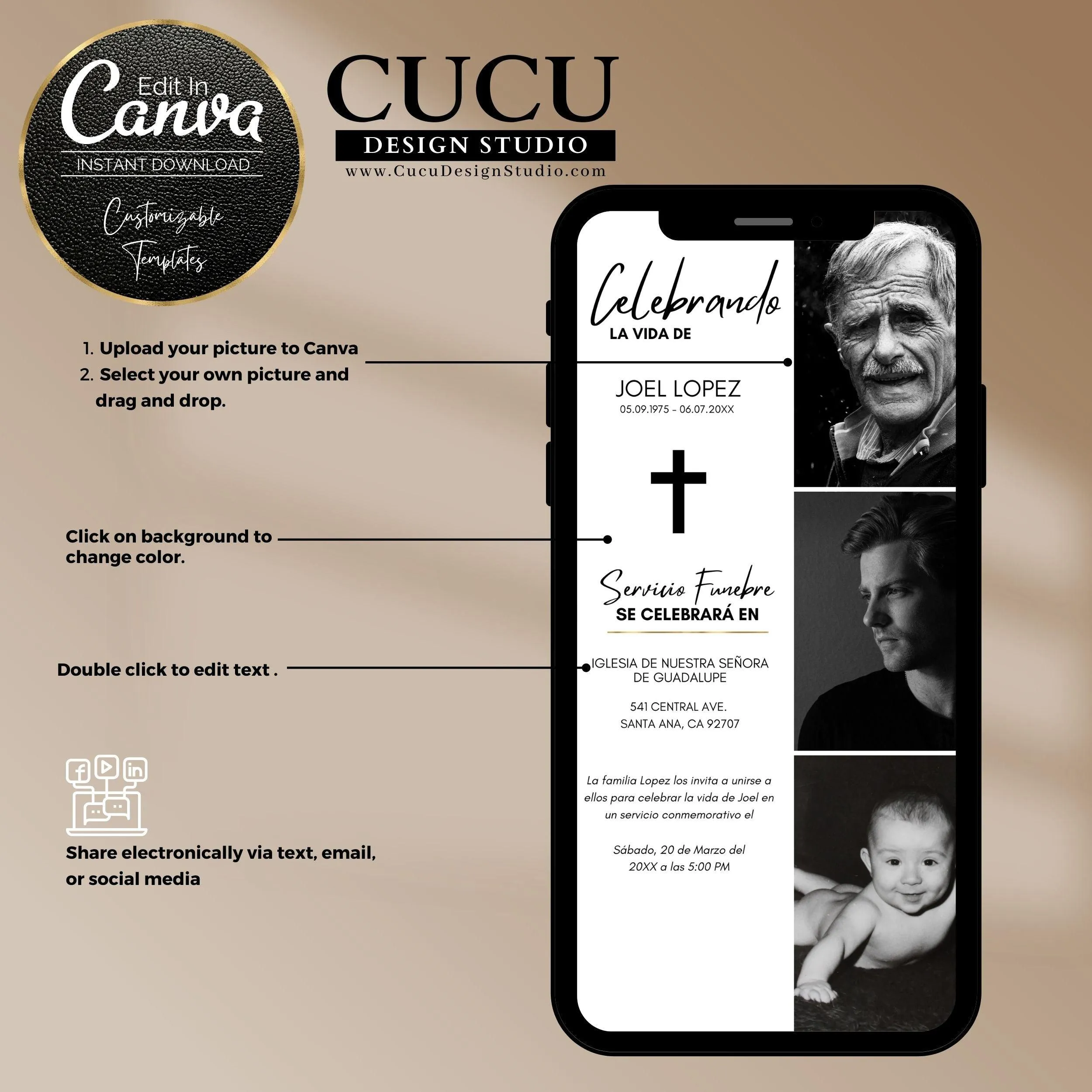 Spanish Electronic Funeral Invitation for Smartphone