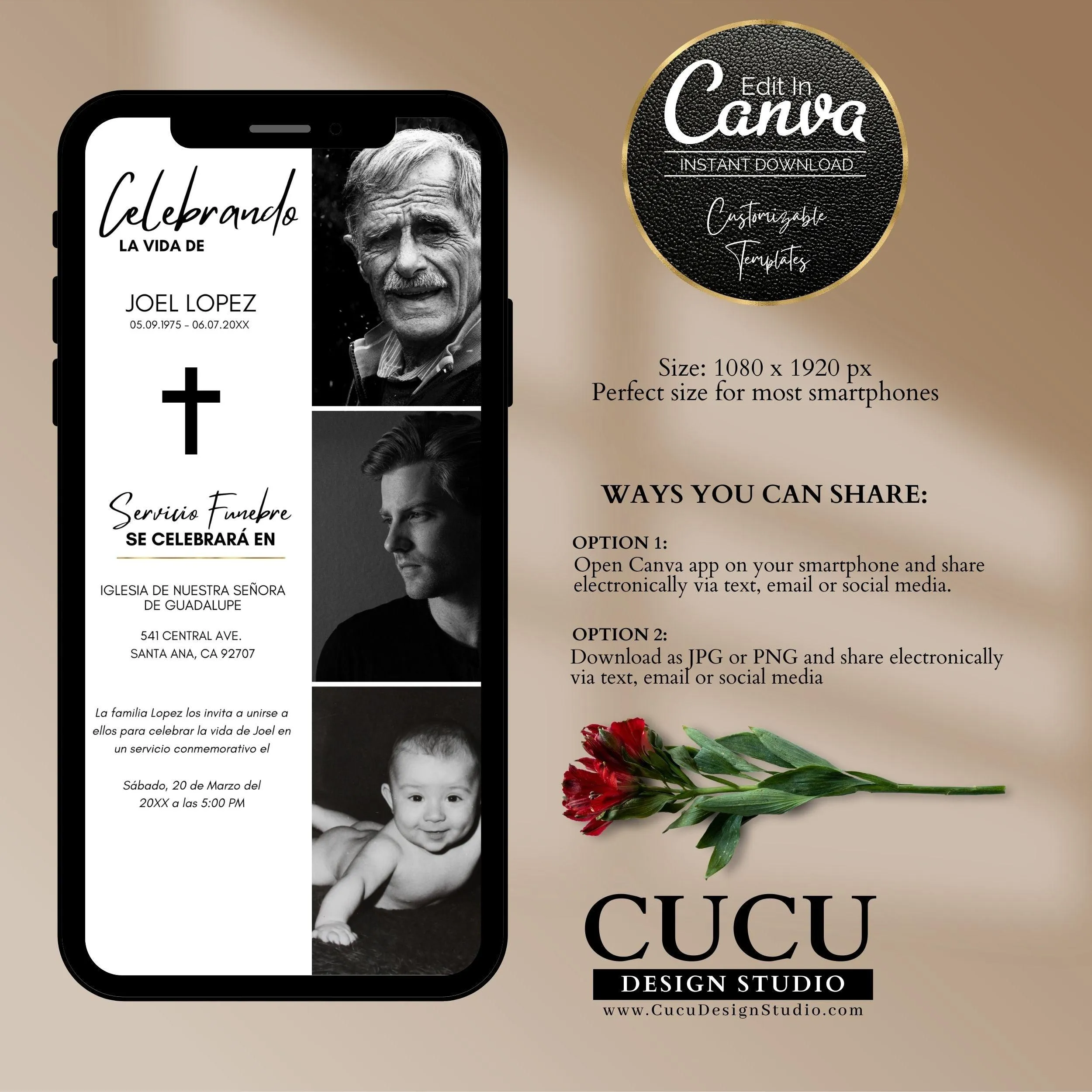 Spanish Electronic Funeral Invitation for Smartphone