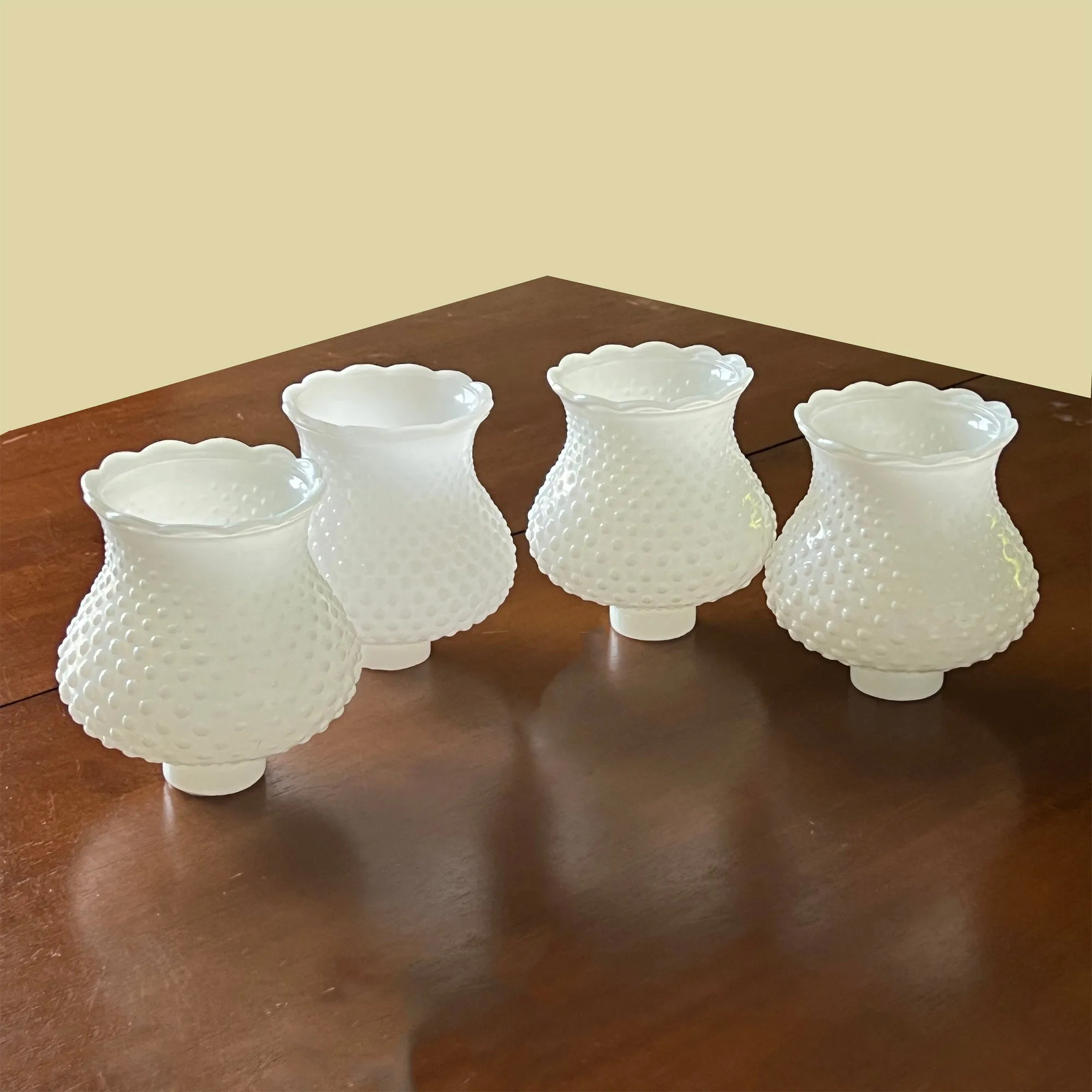 Vintage White Milk Glass Hobnail Glass Lamp Shades