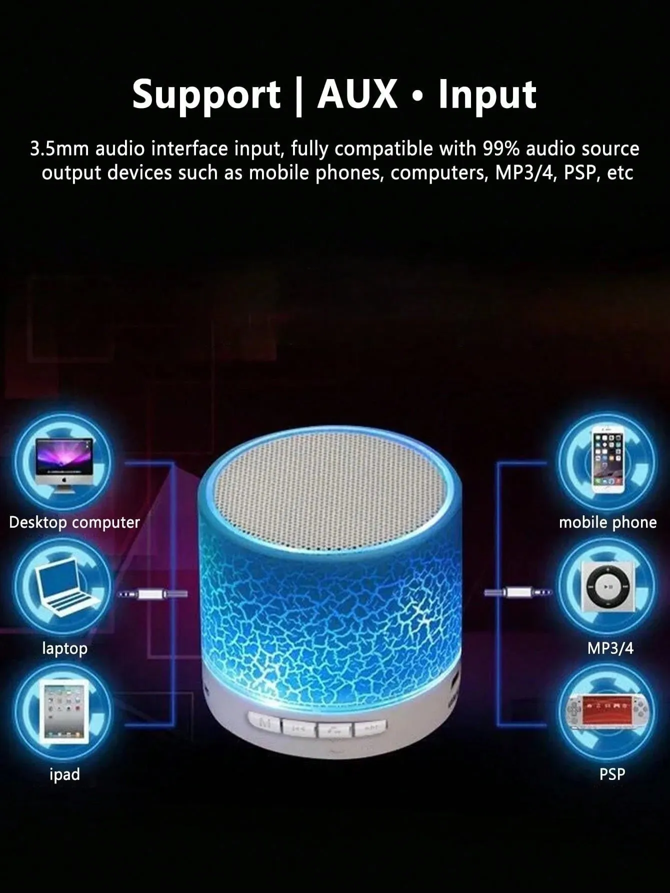 Wireless Mini Speaker with 7-Color LED Light