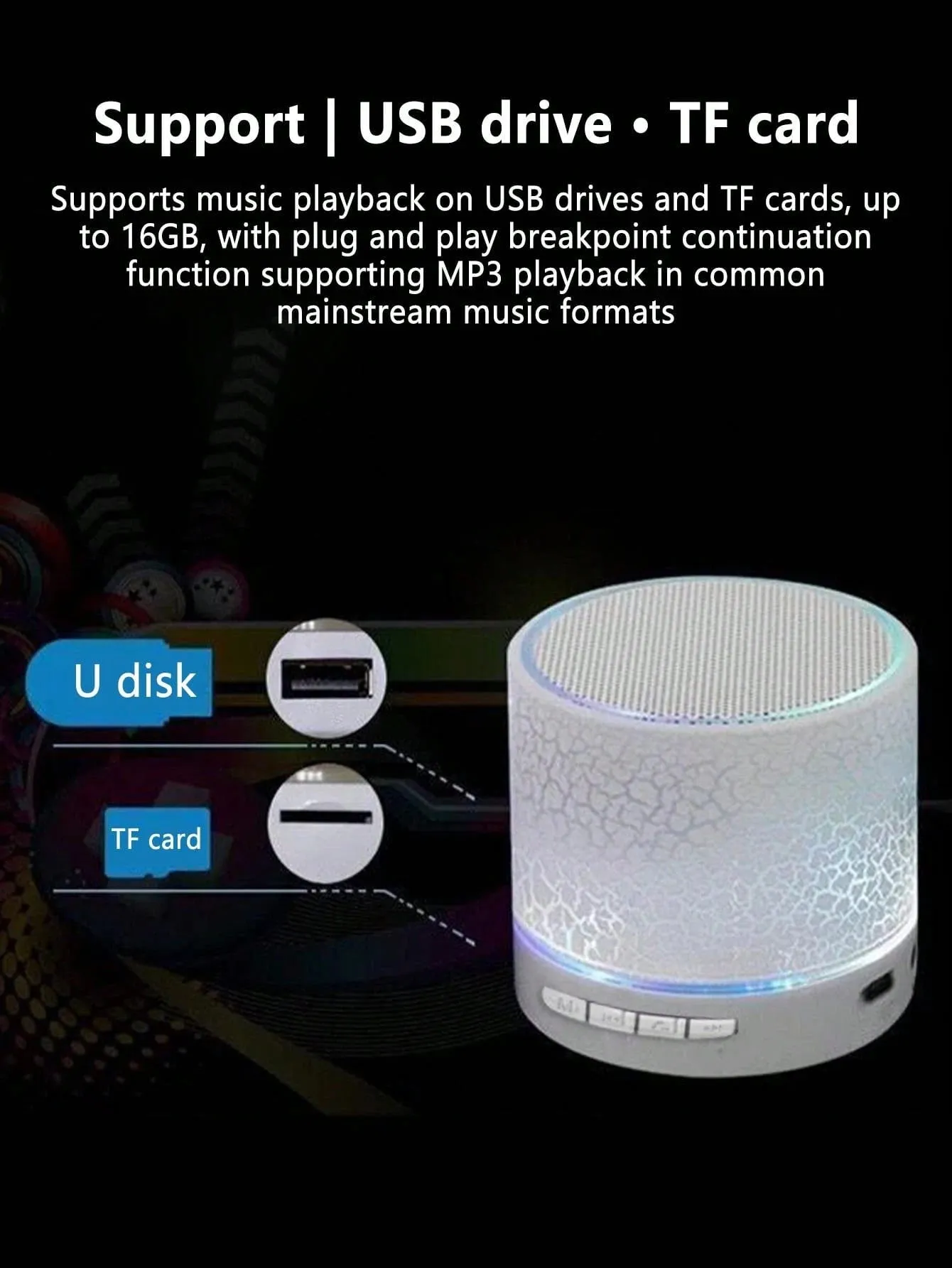 Wireless Mini Speaker with 7-Color LED Light