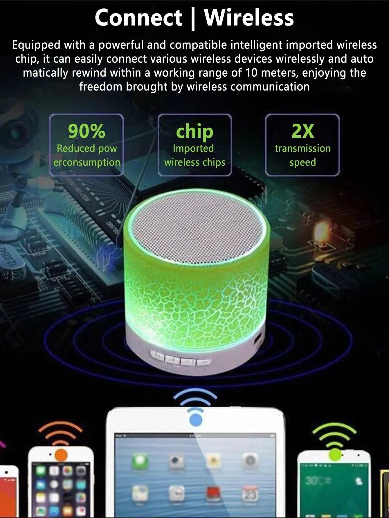 Wireless Mini Speaker with 7-Color LED Light