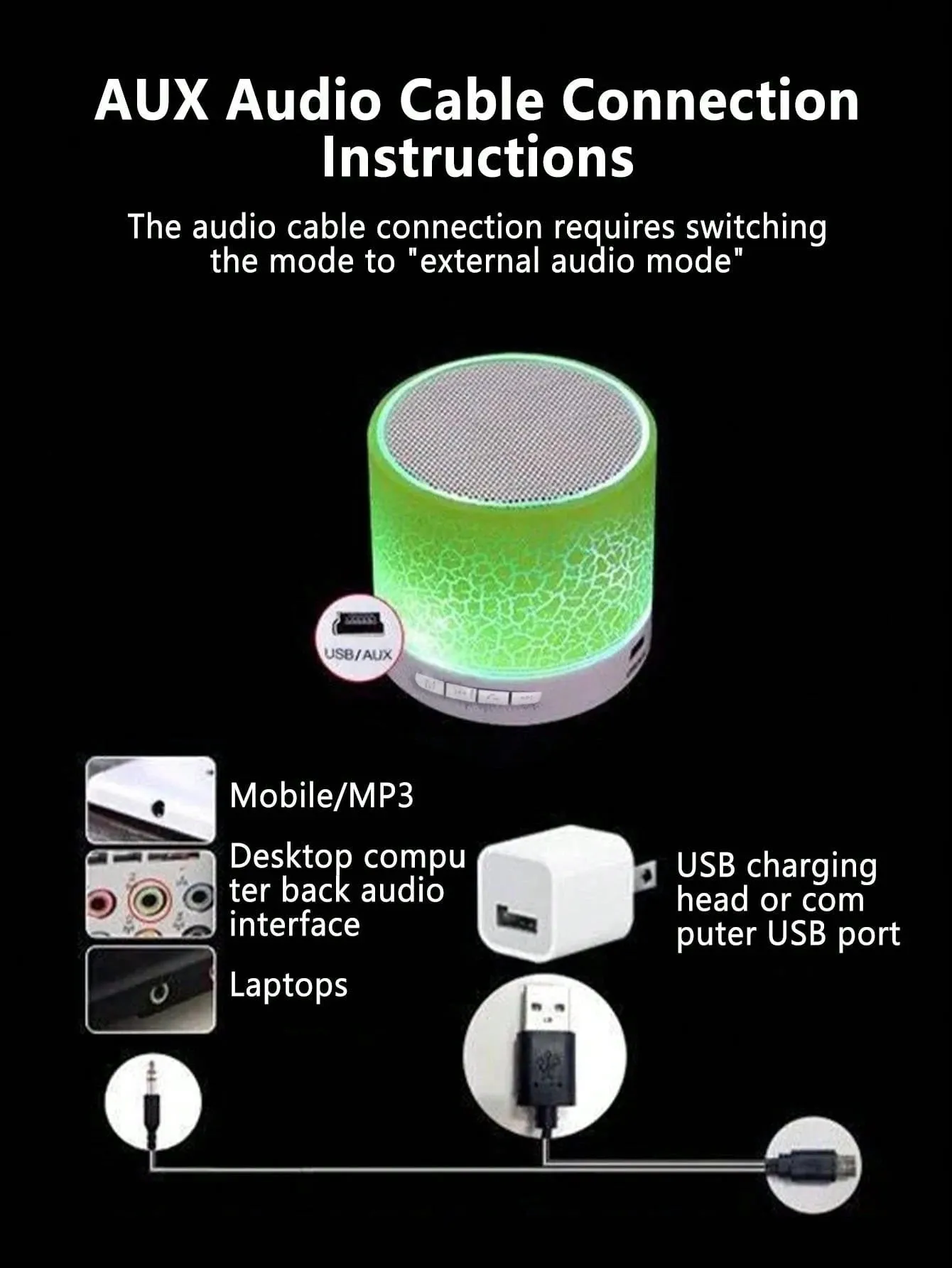 Wireless Mini Speaker with 7-Color LED Light